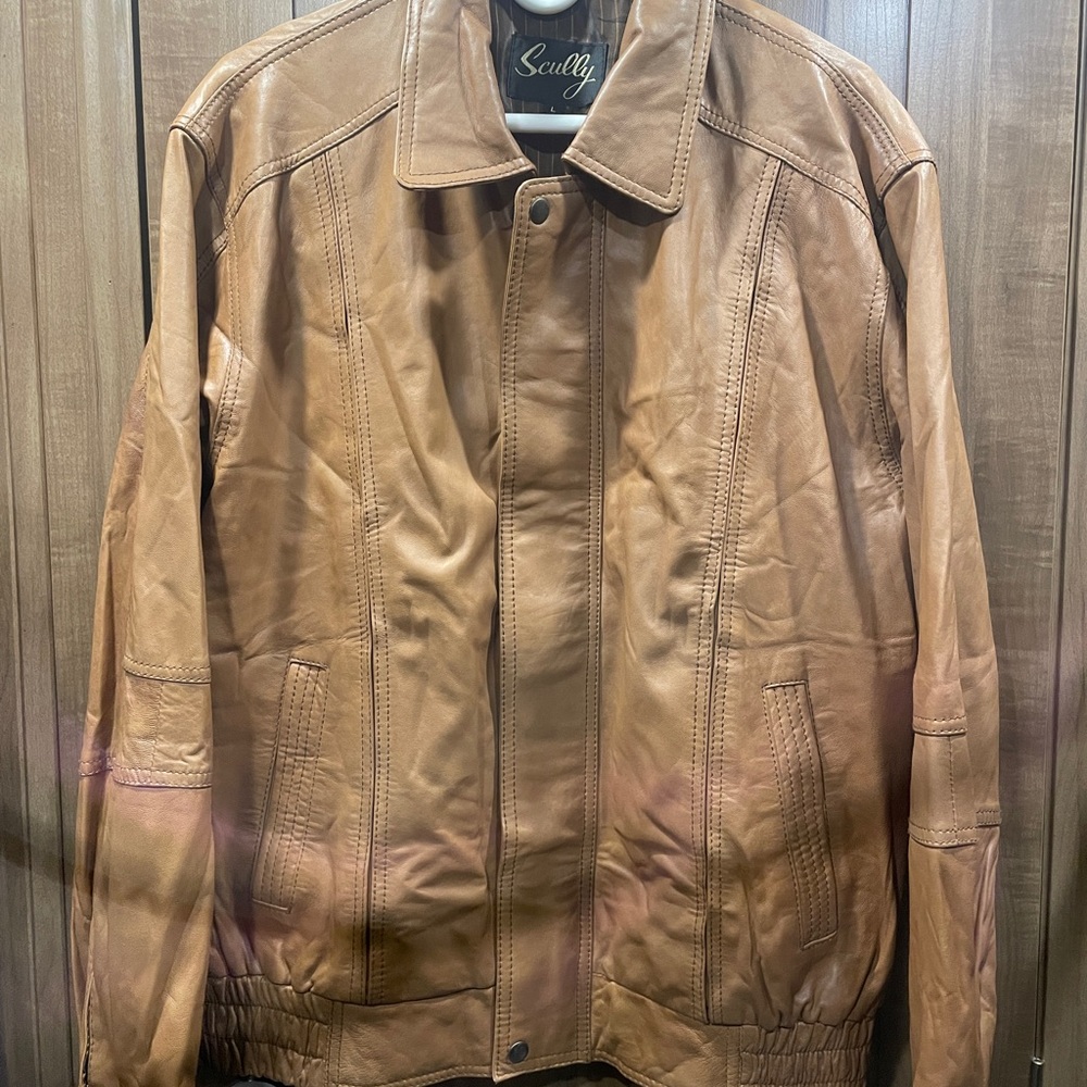 Scully Leather Mens Premium Lambskin Zip Front Jacket Cognac Soft